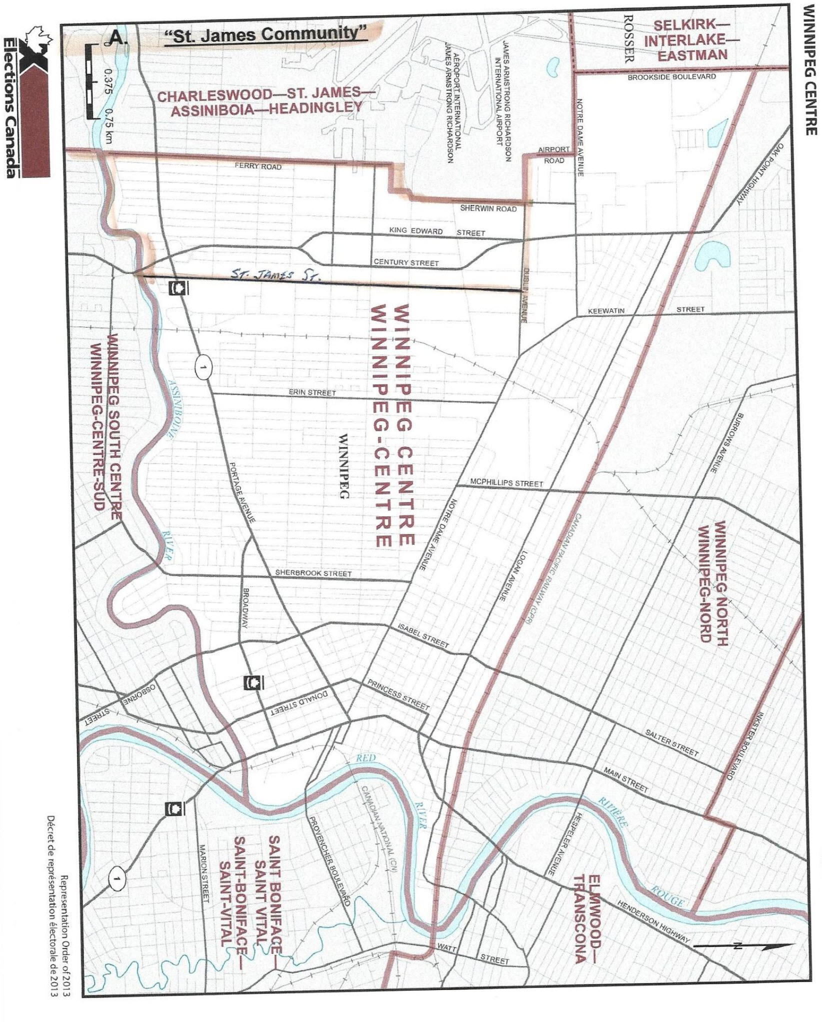 Map of Winnipeg Center riding