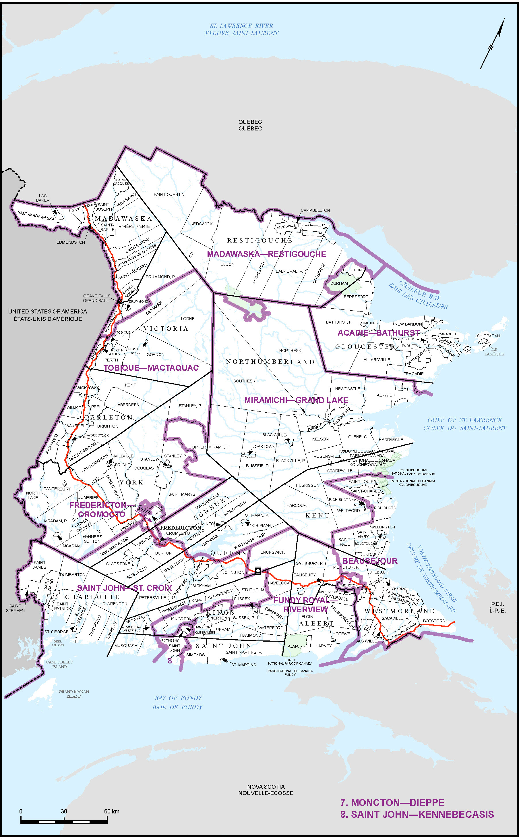 Carte du Nouveau-Brunswick (carte&nbsp;1)