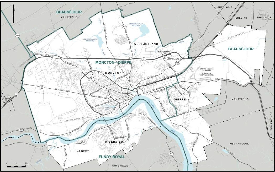 Carte des villes de Dieppe, Moncton et Riverview (carte 2)