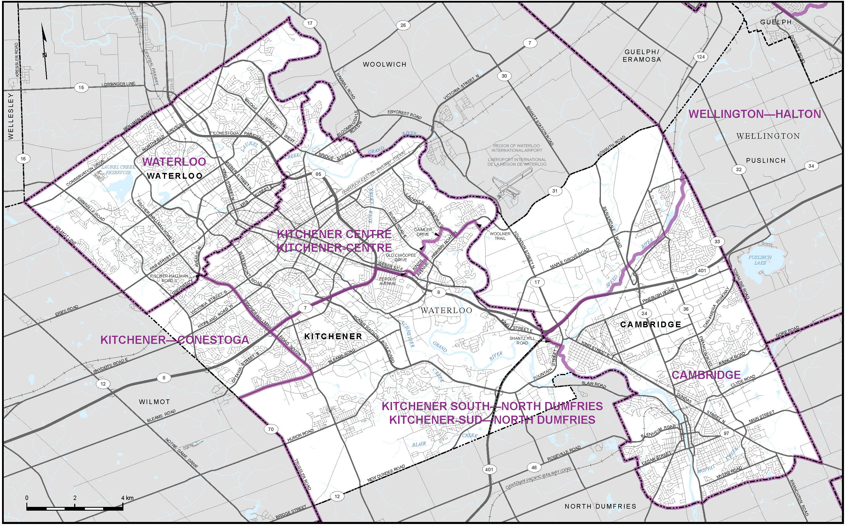 Carte des villes de Cambridge, Kitchener et Waterloo (carte&nbsp;8)
