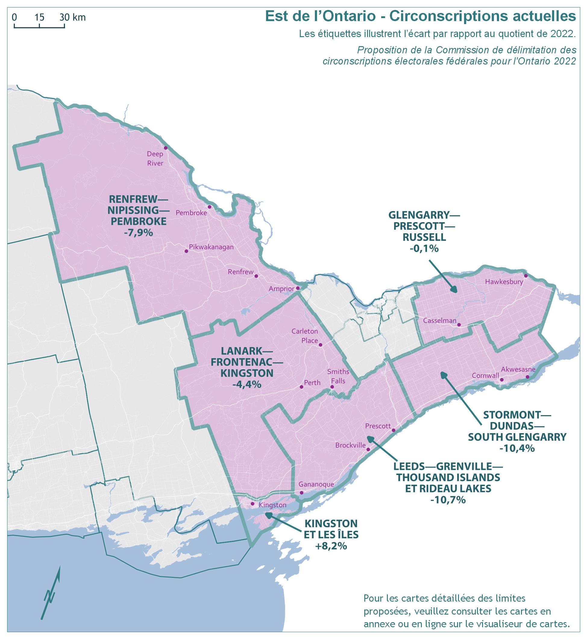 Est de l'Ontario &ndash; Circonscriptions actuelles