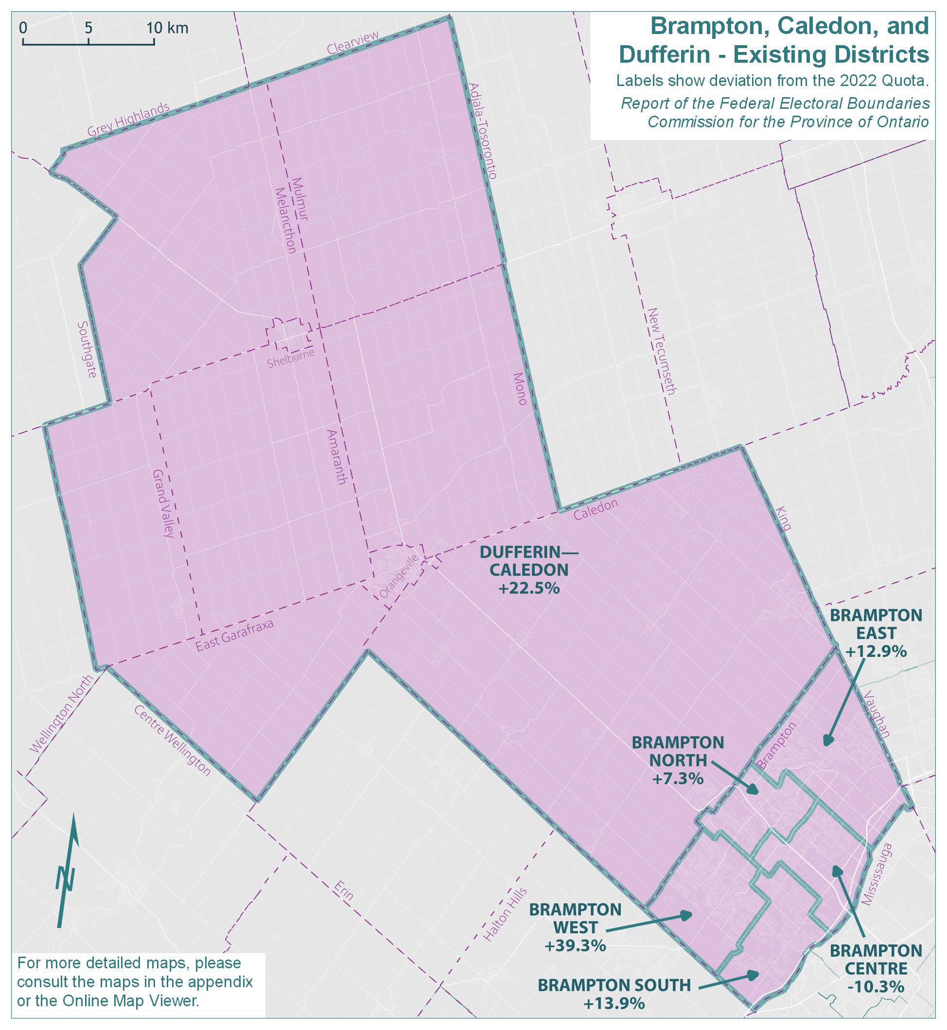 Brampton, Caledon, and Dufferin - Existing Districts