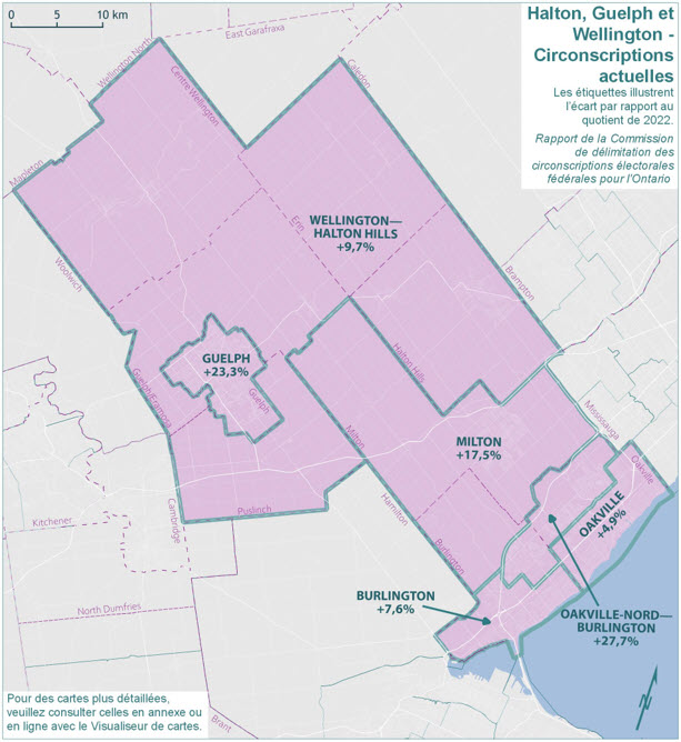 Halton, Guelph et Wellington - Circonscriptions actuelles