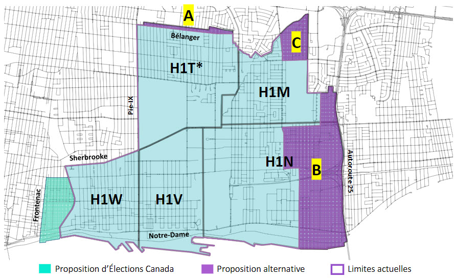 Carte 4 Codes postaux au sein de la circonscription d'Hochelaga