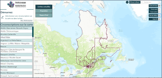 Interface de l'outil de cartographie interactif