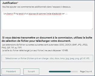 Page du questionnaire pour fournir des justifications