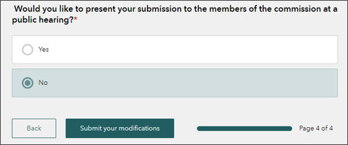Questionnaire page to submit your modifications without participation to a public hearing