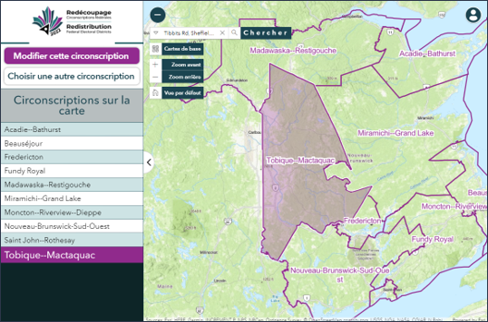 La circonscription de Tobique--Mactaquac est en surbrillance sur une carte