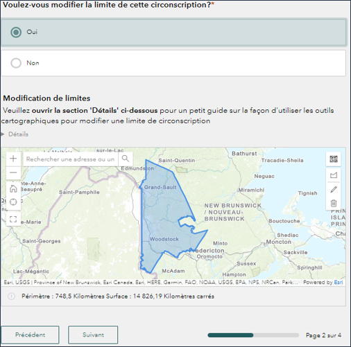 Page du questionnaire pour proposer une modification &agrave; la limite &eacute;lectorale