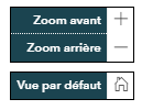 Les boutons zoom avant, zoom arri&egrave;re et vue par d&eacute;faut