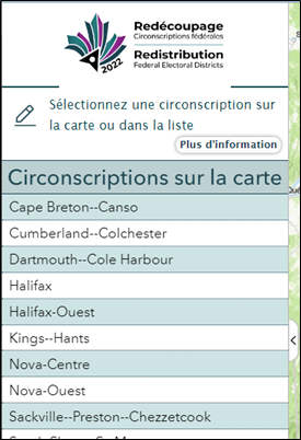 Panneau des circonscriptions
